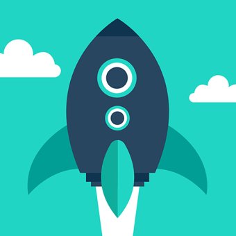 Cartoon style image - a rocket launching up through clouds
