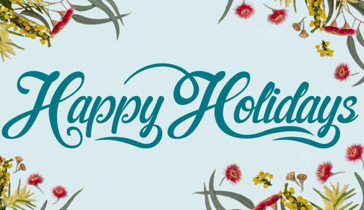 Message: Happy Holidays, with native Australian fauna in background